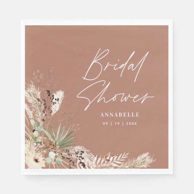 Bridal shower pampas grass modern boho elegant napkins (Front)