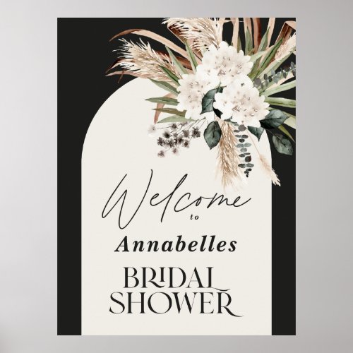 Bridal shower pampas grass modern boho elegant poster