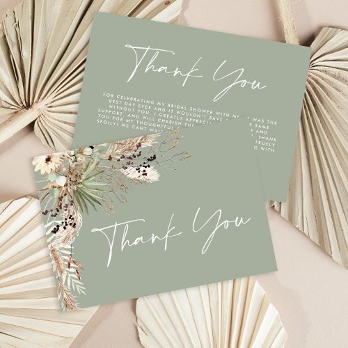 Bridal shower pampas grass modern boho elegant tha thank you card