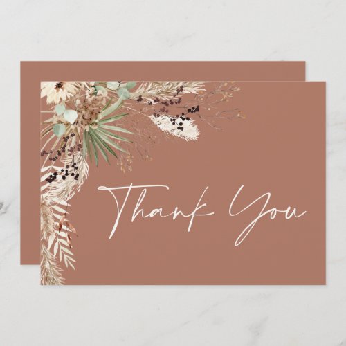 Bridal shower pampas grass modern boho elegant thank you card