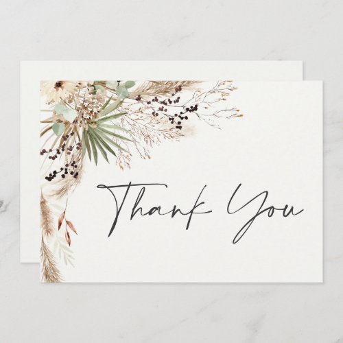 Bridal shower pampas grass modern boho elegant thank you card