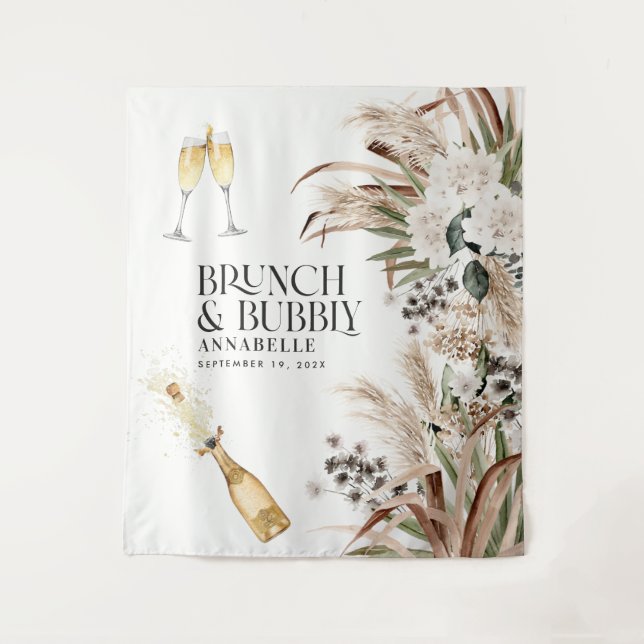 Bridal shower pampas grass modern champagne tapestry (Front)