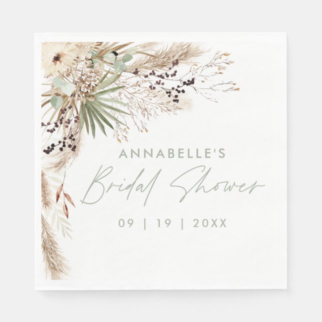 Bridal shower pampas grass modern elegant green napkins (Front)