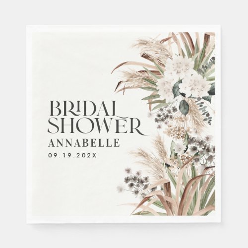 Bridal shower pampas grass modern elegant natural napkins