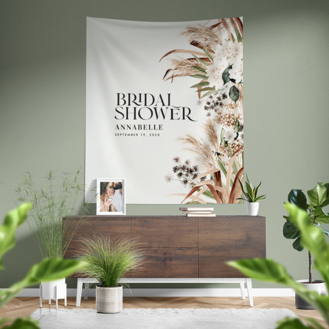 Bridal shower pampas grass modern elegant natural  tapestry