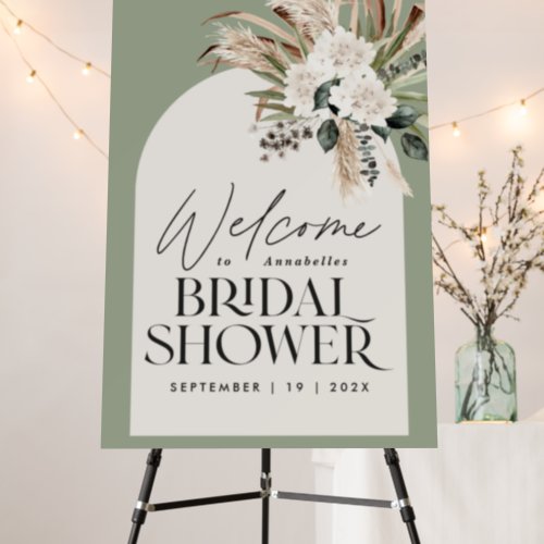 Bridal shower pampas grass modern sage green foam board