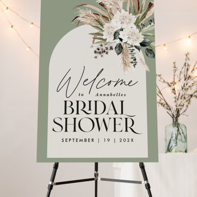 Bridal shower pampas grass modern sage green foam board (In Situ (Stand))