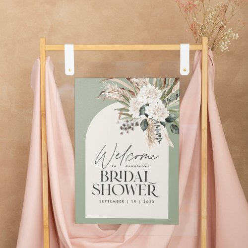 Bridal shower pampas grass modern sage green foam  poster