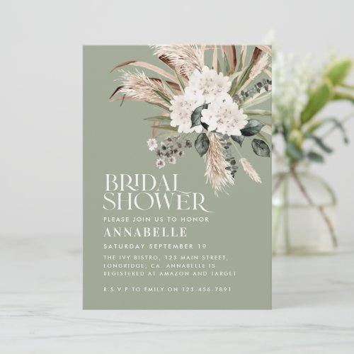 Bridal shower pampas grass modern sage green invit invitation