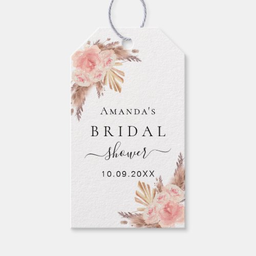 Bridal Shower pampas grass rose biush thank you Gift Tags