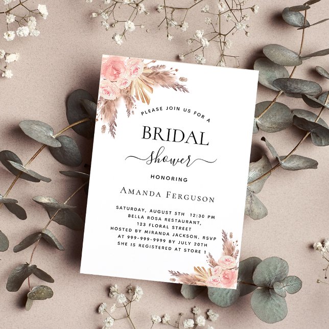 Bridal shower pampas grass rose boho luxury invitation (Creator Uploaded)