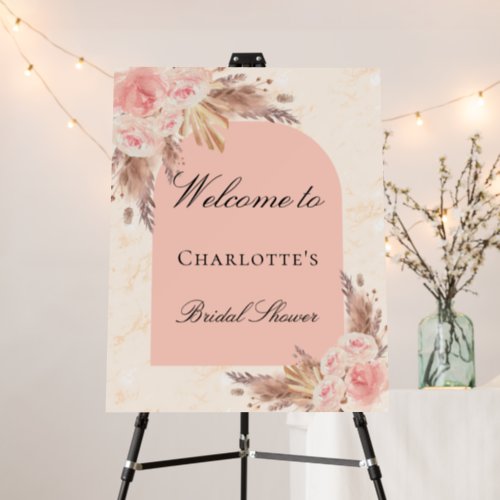 Bridal shower pampas grass rose gold blush arch foam board