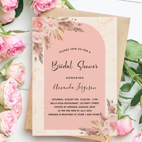 Bridal shower pampas grass rose gold blush boho invitation