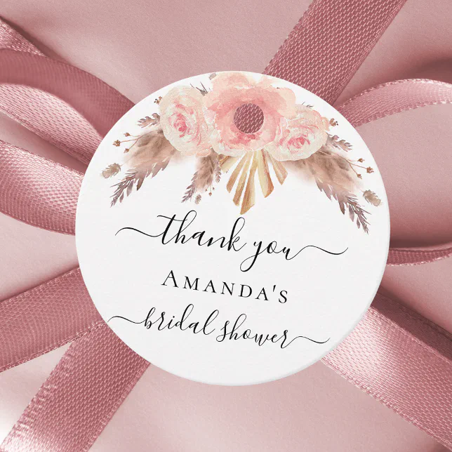 Bridal Shower pampas grass rose gold blush floral Favor Tags | Zazzle