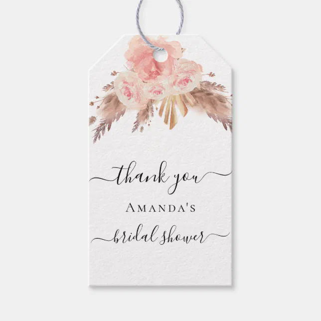Bridal Shower pampas grass rose gold blush floral Gift Tags | Zazzle