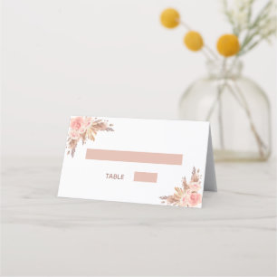 Bridal shower pampas grass rose gold blush florals place card