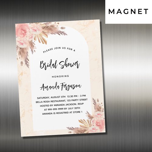 Bridal shower pampas grass rose gold blush luxury magnetic invitation