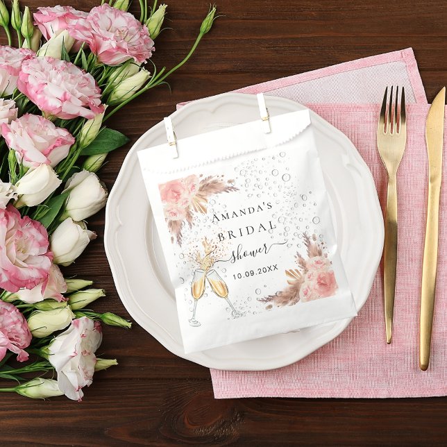 Bridal Shower pampas grass rose gold bubbly Favor Bag (Creator Uploaded)