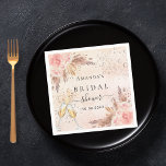 Bridal Shower pampas grass rose gold bubbly Napkins<br><div class="desc">For an elegant and modern bridal shower/bubbly brunch. A white background. Decorated with rose gold,  pink florals,  pampas grass. Personalize and add a name and date.</div>