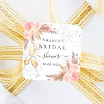 Bridal Shower pampas grass rose gold bubbly Square Sticker<br><div class="desc">For an elegant and modern bridal shower/bubbly brunch. A white background. Decorated with rose gold,  pink florals,  pampas grass. Personalize and add a name and date.</div>