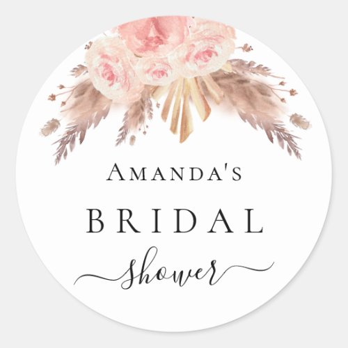 Bridal Shower pampas grass rose gold floral Classic Round Sticker