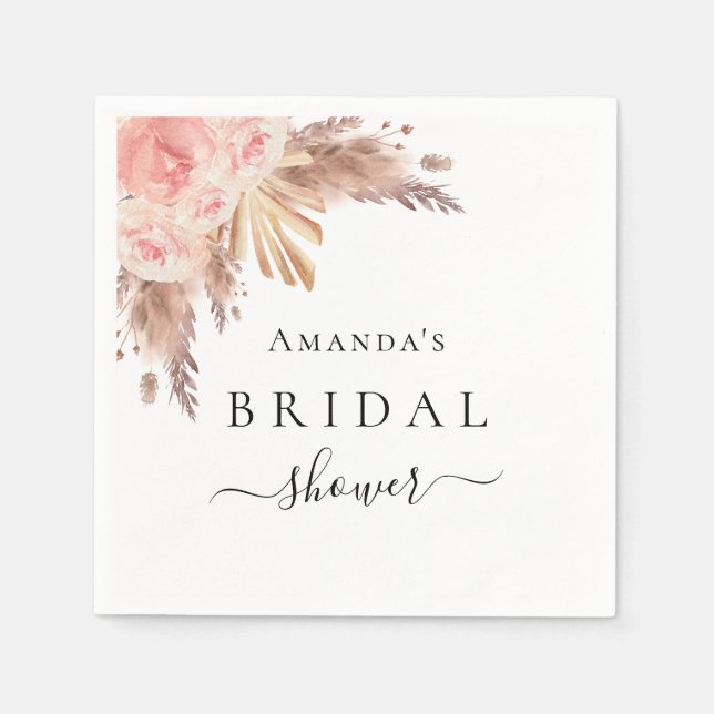 Bridal Shower pampas grass rose gold floral Napkins (Front)