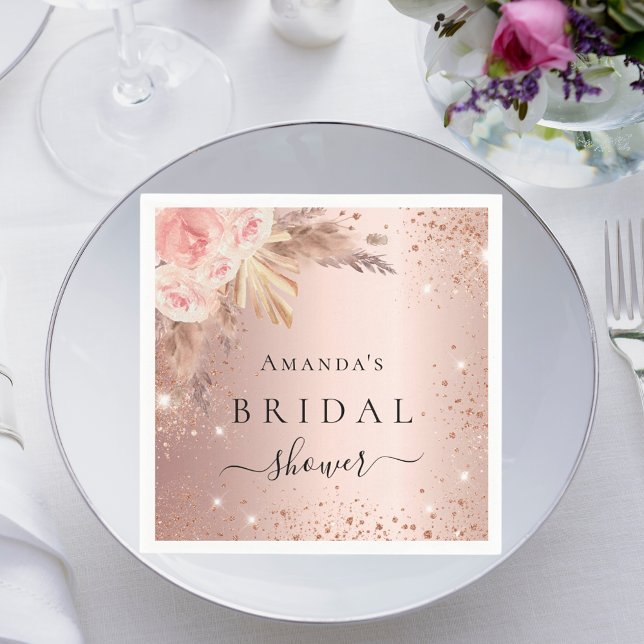 Bridal Shower pampas grass rose gold flowers Napkins (Creator Uploaded)
