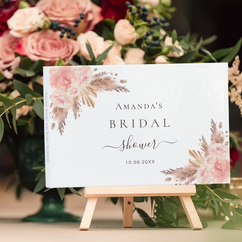 Bridal Shower pampas grass rose gold Guest Book