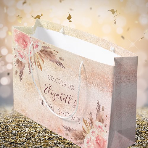 Bridal Shower pampas grass rose gold pink floral Large Gift Bag