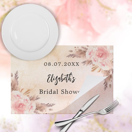 Bridal shower pampas grass rose paper placemat