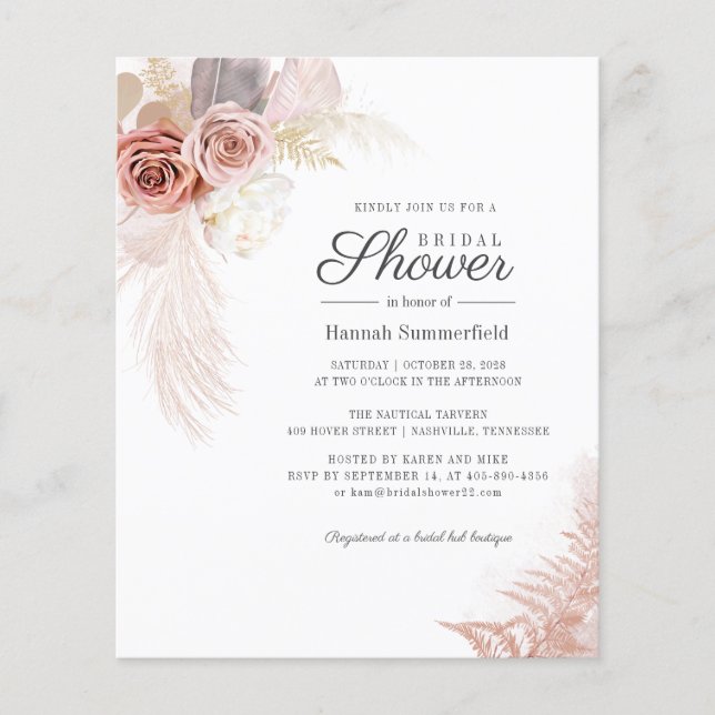 Bridal Shower Pampas Grass Script Invitation (Front)