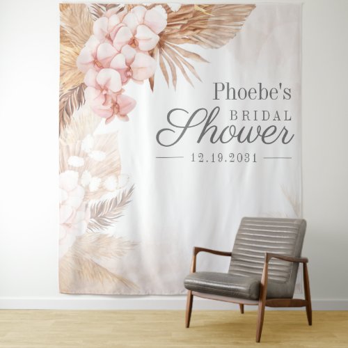 Bridal Shower Pampas Grass Tan Rustic Floral Tapestry