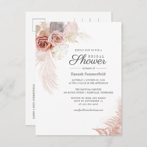 Bridal Shower Pampas Grass Tan Script Invitation Postcard