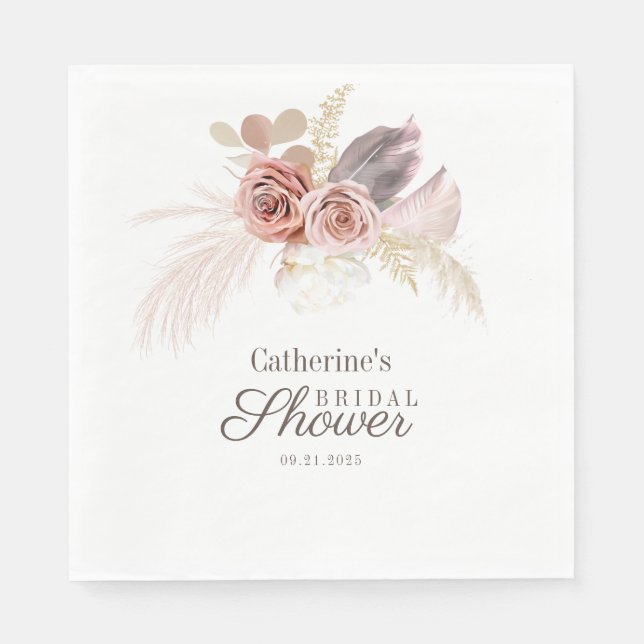 Bridal Shower Pampas Grass Tan Terracotta Paper Napkins (Front)