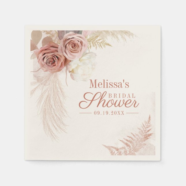 Bridal Shower Pampas Grass Terracotta Paper Napkins (Front)
