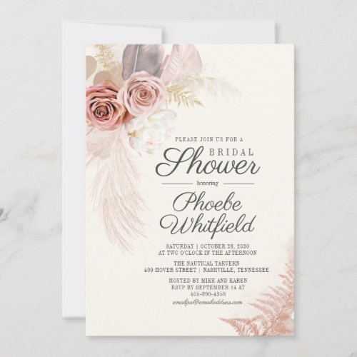 Bridal Shower Pampas Grass Terracotta Tan Invitation