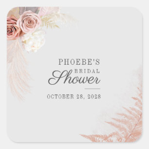 Bridal Shower Pampas Grass Terracotta Tan Square Sticker