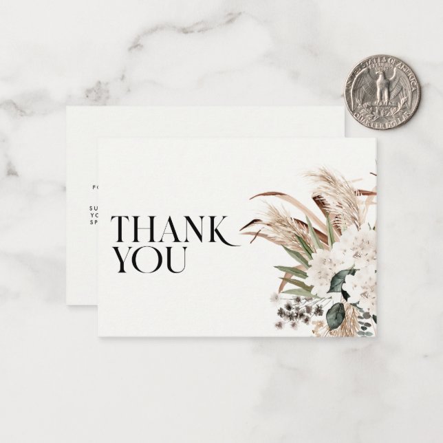 Bridal shower pampas grass white natural thank you note card (Front/Back In Situ)