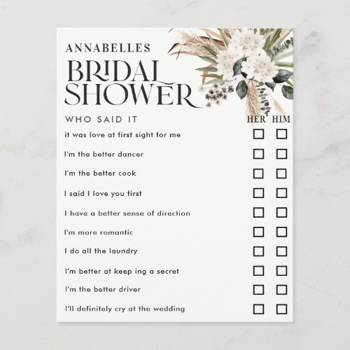 Bridal shower pampas grass who said it game