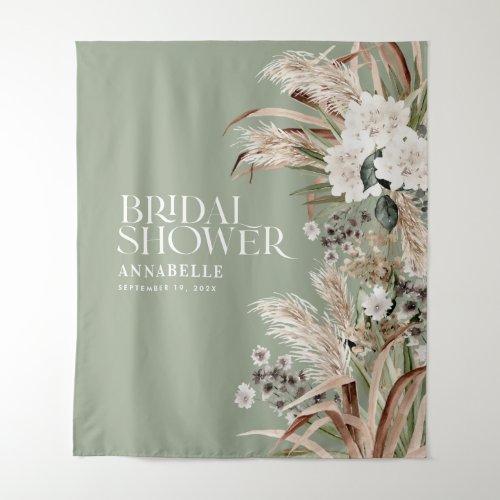 Bridal shower pampas modern elegant sage green tapestry