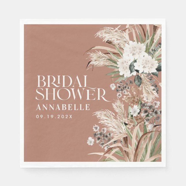 Bridal shower pampas modern elegant terracotta napkins (Front)
