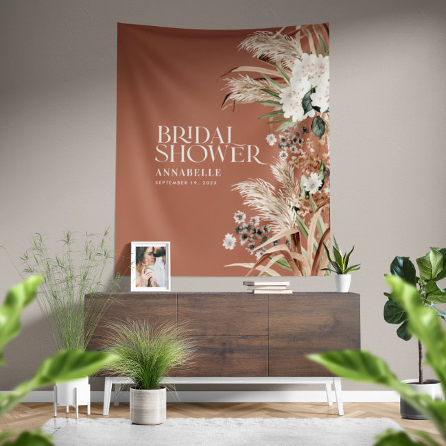 Bridal shower pampas modern elegant terracotta tapestry