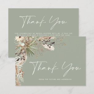 Bridal shower pampas modern sage green thank you invitation