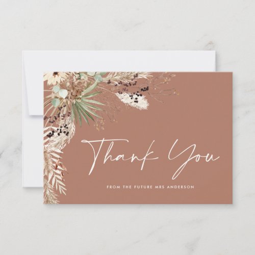 Bridal shower pampas modern terracotta thank you invitation