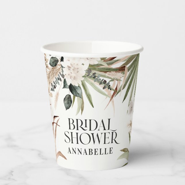 Bridal shower pampas natural modern party favor paper cups (Left)