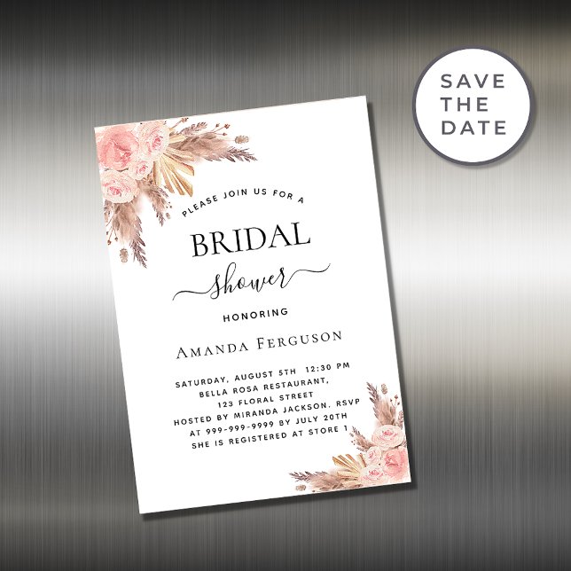 Bridal shower pampas rose boho invitation magnet (Creator Uploaded)