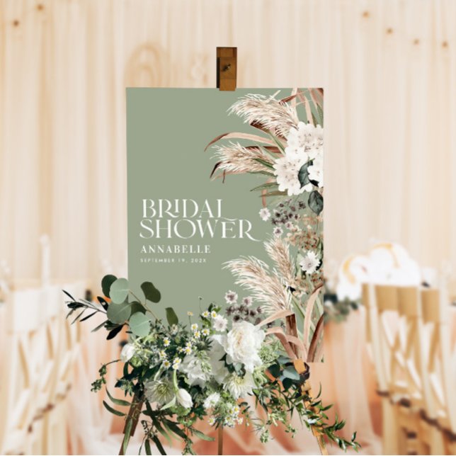 Bridal shower pampas sage green modern boho foam board (Creator Uploaded)