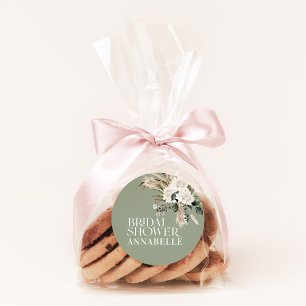 Bridal shower pampas sage green modern party favor classic round sticker