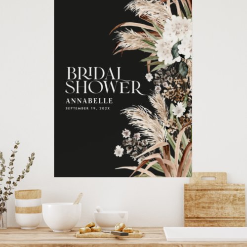 Bridal shower pampas terracotta modern black foam  poster