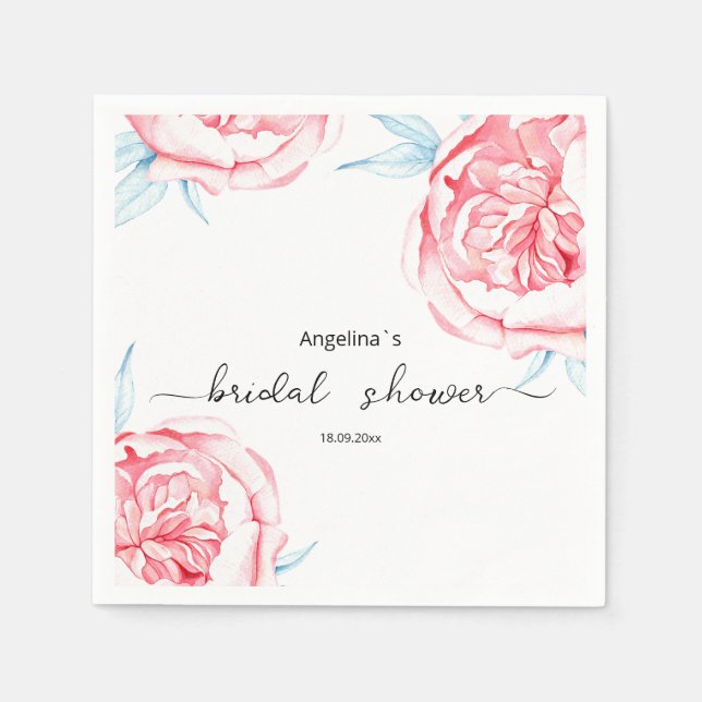 Bridal Shower Paper Napkin Peonies (Front)